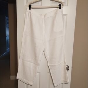 Eileen Fisher White Organic Cotton Gauze Cropped Pants